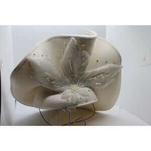 Deborah New York Vintage Ivory Wool Beaded Formal Hat New Old Stock